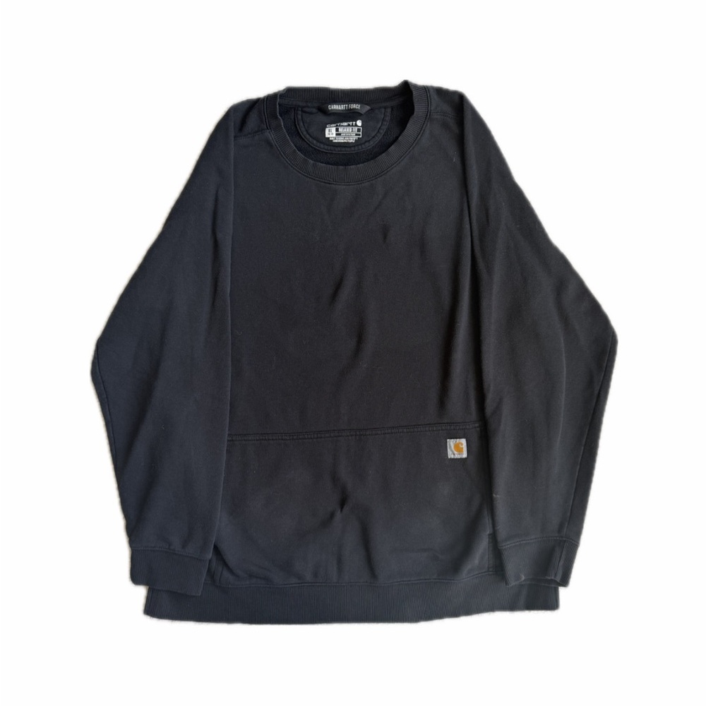 Carhartt Black Crewneck Sweatshirt with Front Pocket Patch — Size XL
